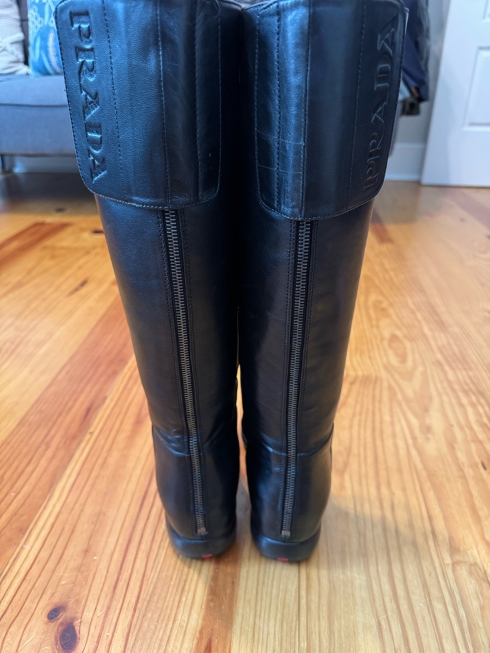 PRADA Calzature Donna Nappa Sport B Nero Black Leather Riding Boots 36.5 3WZ013 - Picture 5 of 16